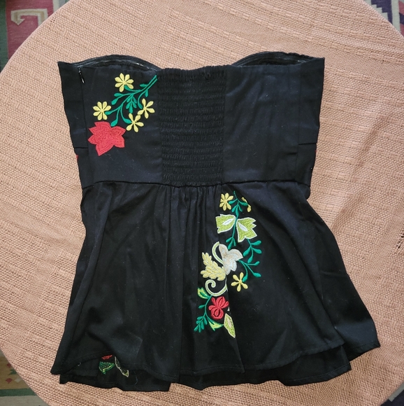 Two of Us for Anthropologie Black Embroidered  Strapless Top - Picture 2 of 4